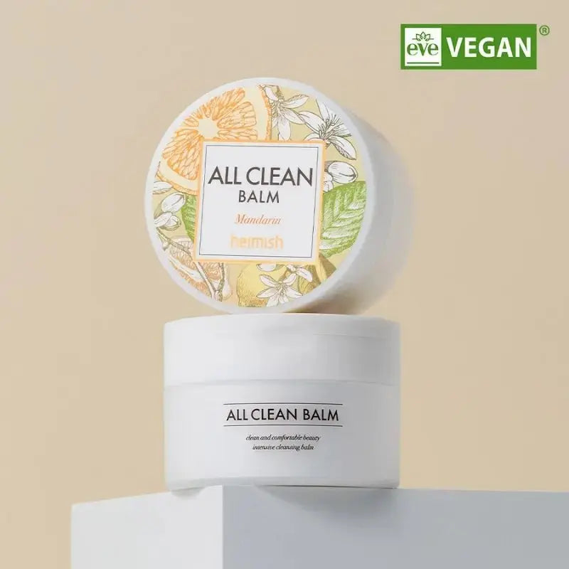 All Clean Balm container with lid on a beige background, featuring the 'eve' brand.