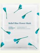 Relief Blue Flower Mask packaging with floral designs on a white background