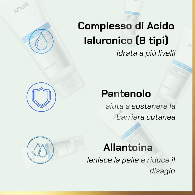 Key ingredients of Anua - Gel detergente idratante delicato con 8 acidi ialuronici | gel detergente idratante per pelli sensibili