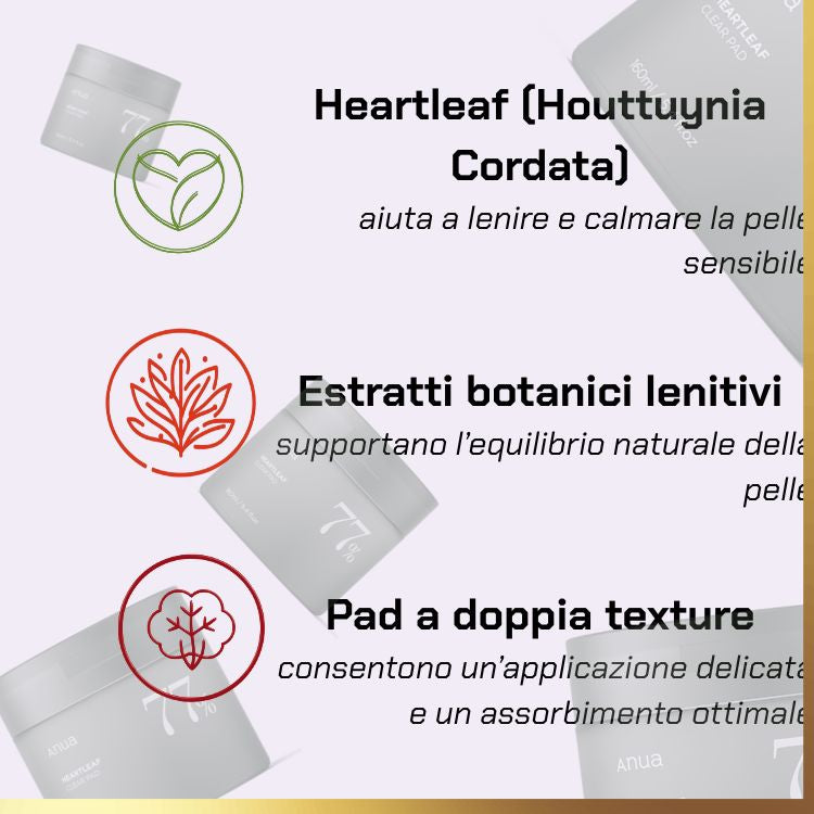 Key ingredients of Anua - Heartleaf 77% Toner Pad | dischetto tonificante lenitivo per pelli sensibili