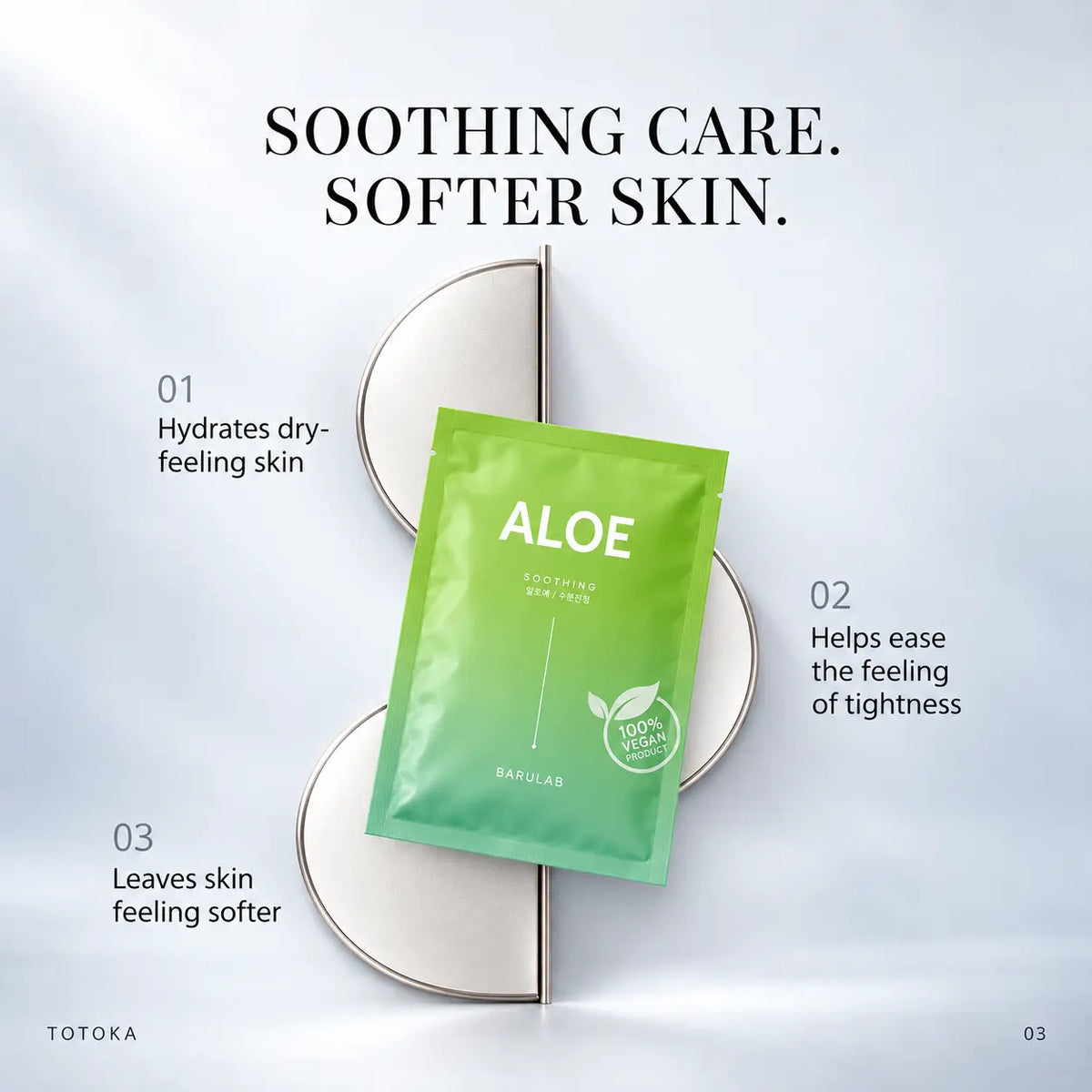 Barulab The Clean Vegan Mask Aloe green sachet on a frosted background with bubbles