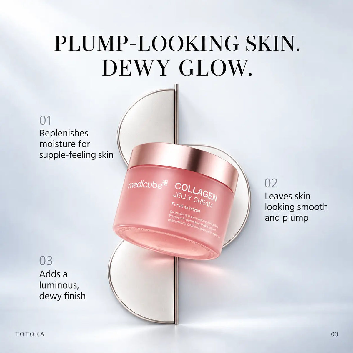 Medicube Collagen Jelly Cream benefits: replenishes moisture, leaves skin looking smooth and plump, and adds a dewy finish