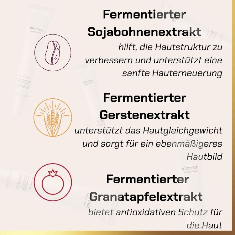 Key ingredients of Mixsoon - Bean Eye Cream | feuchtigkeitsspendende Augencreme für empfindliche Haut