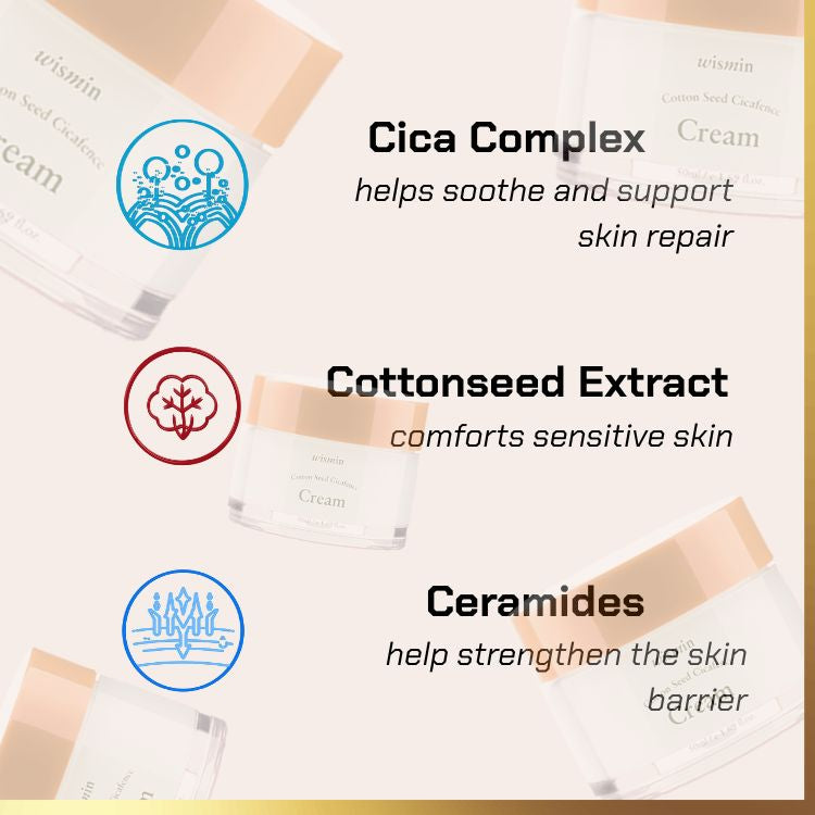 Key ingredients of Wismin - Cotton Seed Cicafence Cream | barrier repair cream for sensitive skin