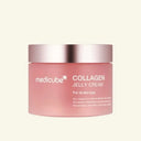 Pink jar of Medicube Collagen Jelly Cream on a beige background