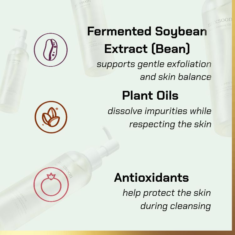 Key ingredients of Mixsoon - Bean Cleansing Oil | lightweight cleansing oil for oily skin