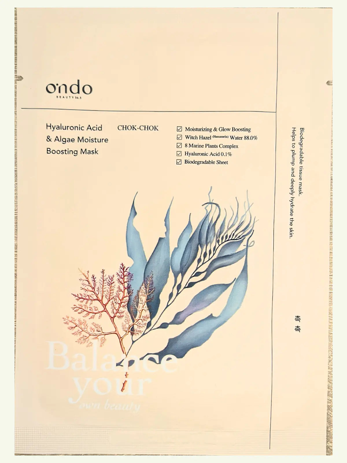 ONDO — Hyaluronic Acid & Algae Moisture Boosting Mask (Chok-Chok)