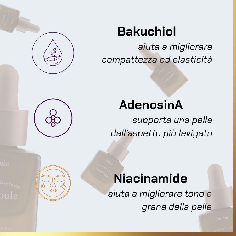 Key ingredients of Wismin - Bakuchiol All Day Young Ampoule | fiala al bakuchiol per pelli sensibili