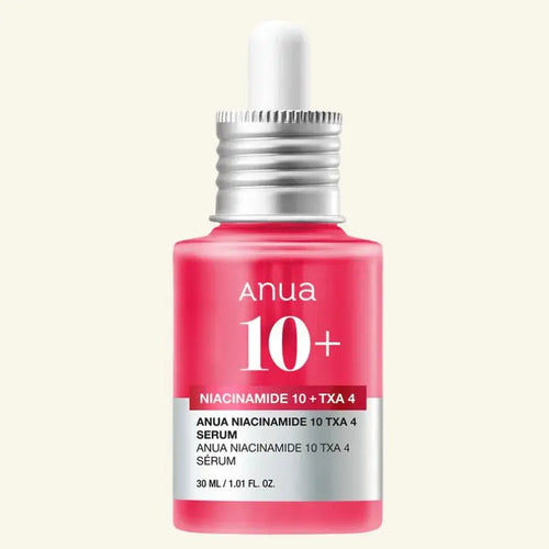 serum red bottle on a beige background