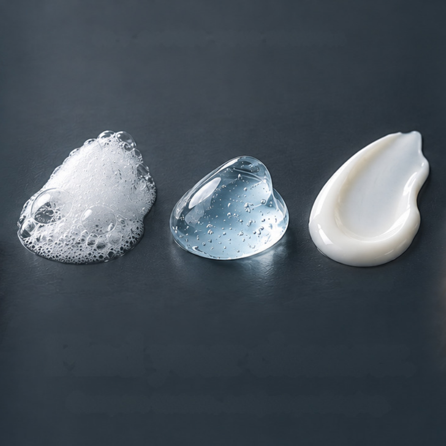 Foam, gel and cream cleanser textures