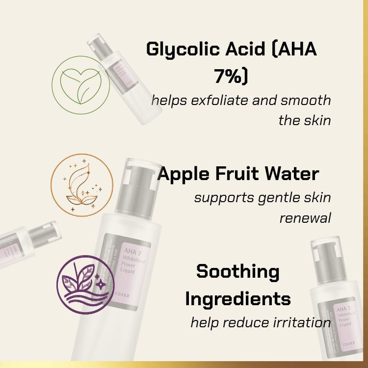 Key ingredients of COSRX – AHA 7 Whitehead Power Liquid | aha exfoliant for whiteheads