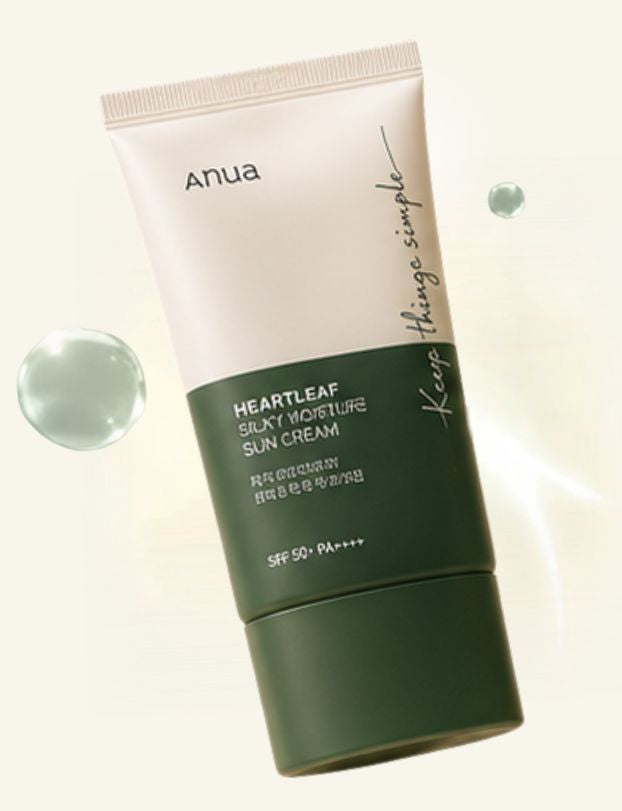 Anua - Crema solare idratante effetto seta con Houttuynia Cordata | protezione solare per pelli sensibili