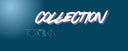 Text 'COLLECTION' with a brand logo on a dark blue background