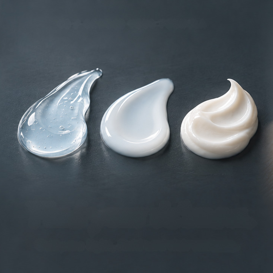 Gel cream, lotion and rich moisturizer textures