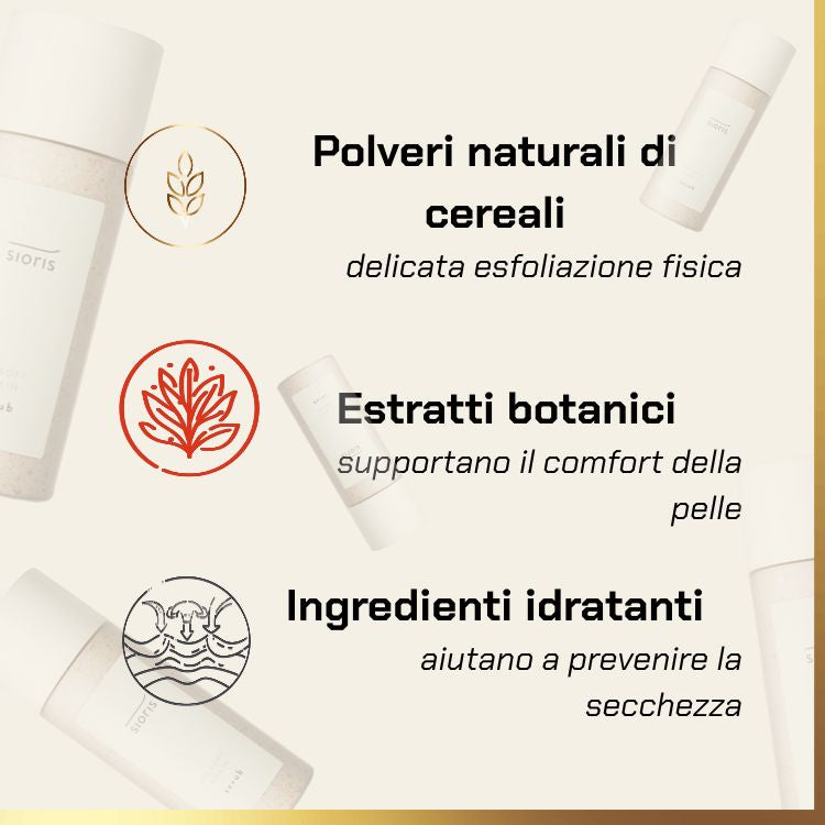 Key ingredients of Sioris – My Soft Grain Scrub | scrub viso delicato per pelli sensibili
