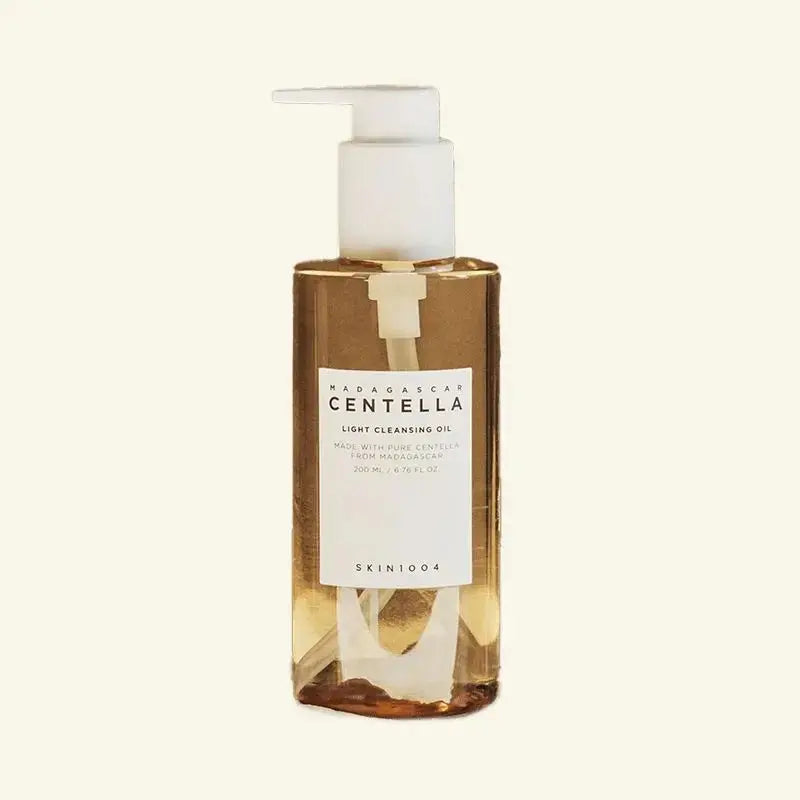 Skincare bottle with pump and Madagascar Centella label on a white background