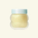 Jar of baby food with a light blue lid on a white background